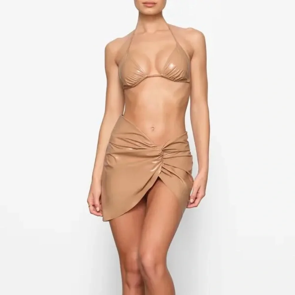 SKIMS Pvc Sarong Mini Skirt in Ochre NEW